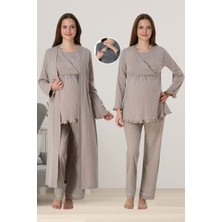 Effortt Bej Sabahlıklı Hamile Lohusa Pijama Takımı