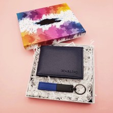 Çerçici Deri Mavi Anahtarlık ve Cüzdan Set