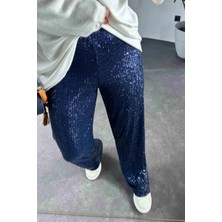Qaju Kadın Beli Lastikli ve Pul Payetli Bol Pantolon