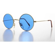 Çerçici Yuvarlak Cam John Lennon Tarzı Gold Çerçeveli Mavi Gözlük