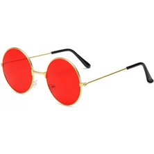 Çerçici Yuvarlak Cam John Lennon Tarzı Gold Çerçeveli Kırmızı Gözlük