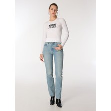 Moschino Jeans Yüksek Bel Düz Paça Standart Açık Mavi Kadın Denim Pantolon A0322-1303
