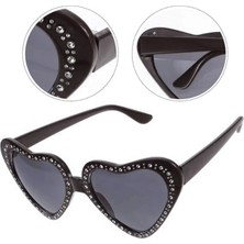 Çerçici Kalp Şekilli Taşlı Parti Gözlüğü Siyah Renk 6 x 16  cm