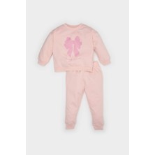 DeFacto Kız Bebek 2'li Takım Fiyonk Baskılı Sweatshirt Beli Lastikli Eşofman Altı E2866A525SP