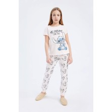 DeFacto Disney Lilo & Stitch %100 Pamuklu Baskılı Beli Lastikli Pijama Takımı Kız Çocuk E2224A825SM