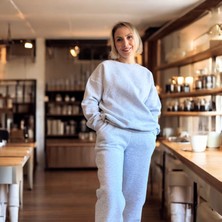 Aylish Karmelanj Basic Model Gri Eşofman Takımı