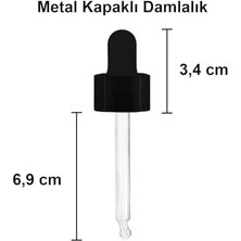 50 ml Metal Kapaklı Damlalık Dropper Şişesi Serum 50 cc Cam Şişe 6 Adet (Siyah Kapak, Şeffaf)