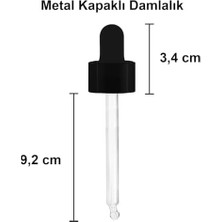 100 ml Metal Kapaklı Damlalık Dropper Şişesi Serum 100 cc Cam Şişe 6 Adet (Siyah Kapak, Şeffaf)