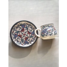 Artistic Quality Dekoratif Çini Tasarım, Lale ve Karanfil Işlemeli Çay Kahve Fincanı Seti 1 Kişilik