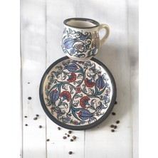 Artistic Quality Dekoratif Çini Tasarım, Lale ve Karanfil Işlemeli Çay Kahve Fincanı Seti 1 Kişilik