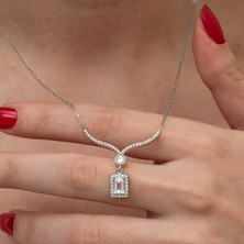 HS Demirci Gümüş Baget Taşlı Gerdanlık Model Kadın Kolye