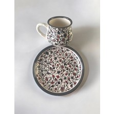 Artistic Quality Dekoratif Çini Tasarım, Lale ve Karanfil Işlemeli Çay Kahve Fincanı Seti 1 Kişilik