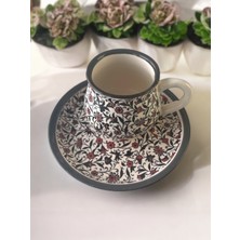 Artistic Quality Dekoratif Çini Tasarım, Lale ve Karanfil Işlemeli Çay Kahve Fincanı Seti 1 Kişilik