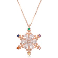 HS Demirci 925 Ayar Gümüş Rose Renkli Taşlı Kar Tanesi Kadın Gümüş Kolye