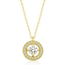 Gümüş Gold Minimal Yuvarlak Tektaş Kadın Kolye