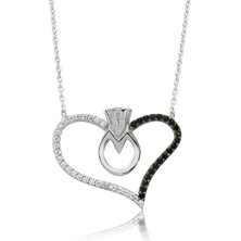 HS Demirci 925 Ayar Gümüş Kalpli Tek Taş Kadın Gümüş Kolye