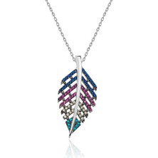 HS Demirci 925 Ayar Gümüş Mix Taşlı Yaprak Kadın Gümüş Kolye