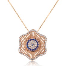 HS Demirci 925 Ayar Gümüş Nazarlı Çiçek Kadın Gümüş Kolye