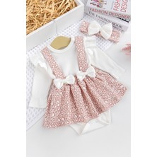 Babymod Kız Çocuk Leopar Desenli Bandanalı Şık Jile Elbise Etek Doğumgünü Özel Gün Takım