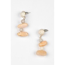 Lila Rosa Doğal Taşlı Otantik Pirinç Küpe