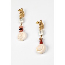 Lila Rosa Deniz Kabuklu Doğal Taşlı Küpe