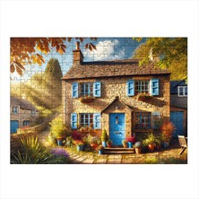 Ahşap Mdf Puzzle Yapboz Mavi Kapılı Ev 255 Parça 35*50 cm