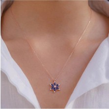 Moda Gümüş Evi 925 Ayar Gümüş Mavi Lotus Çiçeği Kadın Kolye