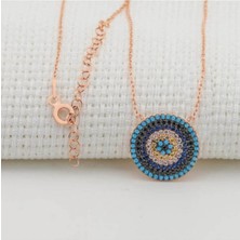 Moda Gümüş Evi 925 Ayar Gümüş Nazar Tasarımlı Zirkon Taşlı Rose Gümüş Kolye