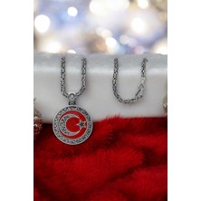 Moda Gümüş Evi 925 Ayar Gümüş Kral Zincirli Ay Yıldızlı Kolye, Ayyıldız Kolye Orta Boy