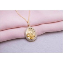 Moda Gümüş Evi 925 Ayar Gümüş Altın Kaplama Tuğralı Oval Kolye