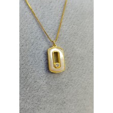 Moda Gümüş Evi 925 Ayar Gümüş Özel Tasarım Sedef Taşlı Altın Kaplama  Kolye