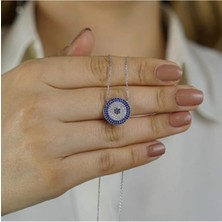 Moda Gümüş Evi 925 Ayar Gümüş Nazar Boncuğu Tasarımlı 7 Sıra Kadın Kolye