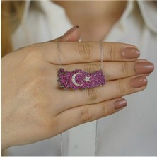 Moda Gümüş Evi 925 Ayar Gümüş Şanlı Ay Yıldız Tasarımlı Türkiye Haritalı Kadın Kolye, Ayyıldız Kolye