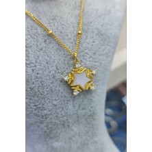 Moda Gümüş Evi 925 Ayar Gümüş Özel Tasarım Sedef Taşlı Altın Kaplama Kar Tanesi Kolye