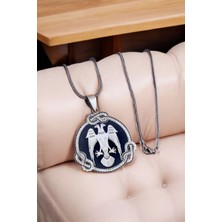 Moda Gümüş Evi 925 Ayar Gümüş Çift Başlıklı Kartal Erkek Kolye