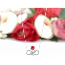 Moda Gümüş Evi 925 Ayar Gümüş Sonsuzluk Simgeli Gül Motifli Gümüş Kolye