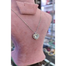 Moda Gümüş Evi 925 Ayar Gümüş Zirkon Taşlı Kalpli Kadın Kolye