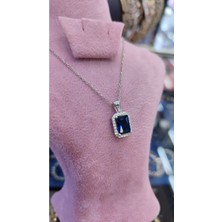 Moda Gümüş Evi 925 Ayar Gümüş Safir Taşlı Kolye, Gümüş Kadın Kolye, Safir Kolye