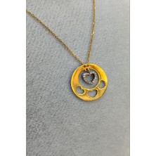 Moda Gümüş Evi 925 Ayar Gümüş Özel Tasarım Altın Kaplama Kalpli Kolye