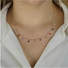 Moda Gümüş Evi 925 Ayar Gümüş Renkli Zirkon Taşlı 925 Ayar Gümüş Kadın Kolye