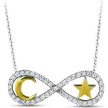 Moda Gümüş Evi 925 Ayar Gümüş Ay Yıldız Sonsuzluk Kolye