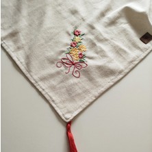 Buldan Ham Keten Püsküllü Otantik Yumuşacık Nakışlı 115X115 cm Masa Örtüsü