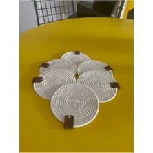 Krem Rengi Bardak Altlığı 6'lı Set, Yıkanabilir, Ütülenebilir, Pamuklu Ip Bardak Altlığı, Jüt