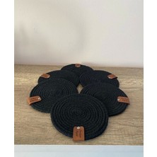 Sevdam Sepet Siyah Bardak Altlığı 6'lı Set, Yıkanabilir, Ütülenebilir, Pamuklu Ip Bardak Altlığı, Jüt