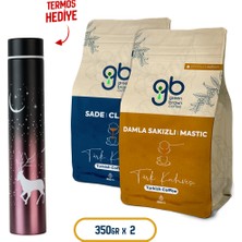 Green Brown Coffee Orta Kavrulmuş Sade ve Damla Sakızlı Türk Kahvesi 2X350 gr + Termos hediye