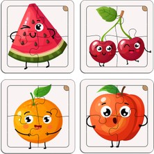 KutuTR Çocuklar Için Eğitici ve Öğretici Ahşap 8 Li 4 Parçalı Meyveler Mini Puzzle Set 8'li Set 3