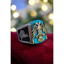 Moda Gümüş Evi 925 Ayar Gümüş Firuze Taşlı Selçuklu Kartallı Erkek Yüzük