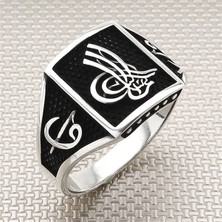 Moda Gümüş Evi Osmanlı Tuğrası 925 Ayar Gümüş Erkek Yüzük, Tuğra Yüzük