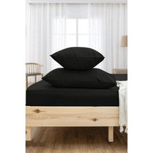 Shopyteks Düz Siyah Çift Kişilik Lastikli Çarşaf Seti Battal Boy 180 x 200