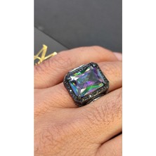 Moda Gümüş Evi 925 Ayar Gümüş Mistik Topaz Taşlı Kartal Figürlü Erkek Yüzük